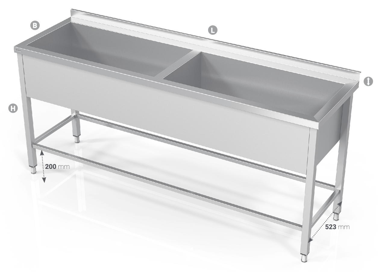DOUBLE POT SINK WITH FRAME FOR MODULAR SHELVES - Steelior