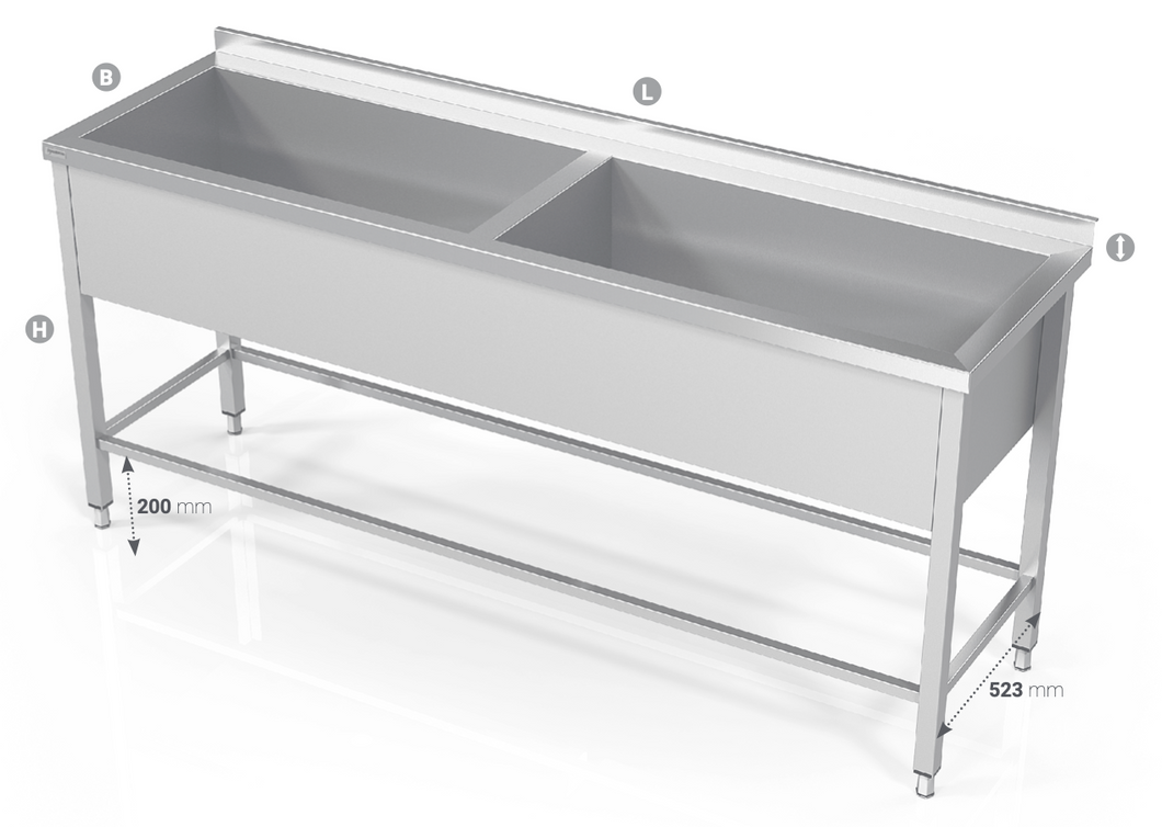 DOUBLE POT SINK WITH FRAME FOR MODULAR SHELVES - Steelior