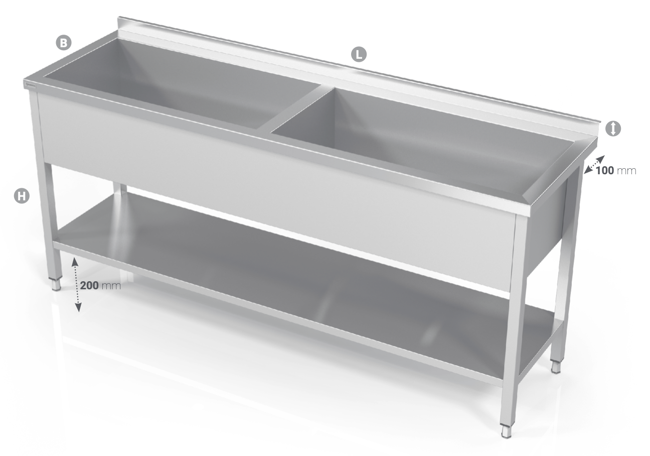 DOUBLE POT SINK WITH REINFORCED SHELF - Steelior