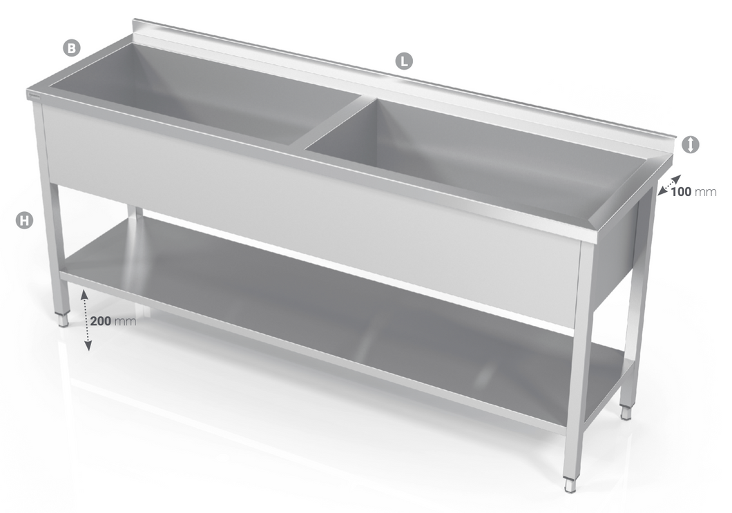 DOUBLE POT SINK WITH REINFORCED SHELF - Steelior