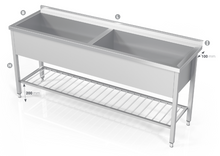 Load image into Gallery viewer, DOUBLE POT SINK WITH GRID SHELF - Steelior
