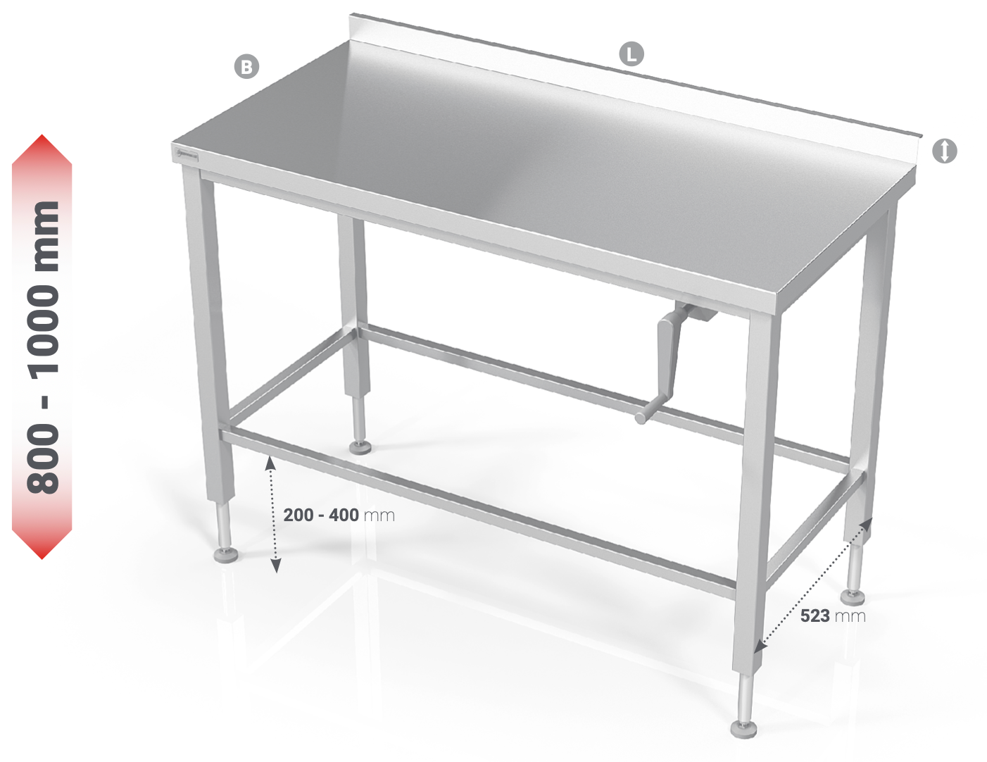 MANUAL HEIGHT ADJUSTABLE TABLE WITH FRAME FOR MODULAR SHELVES - Steelior