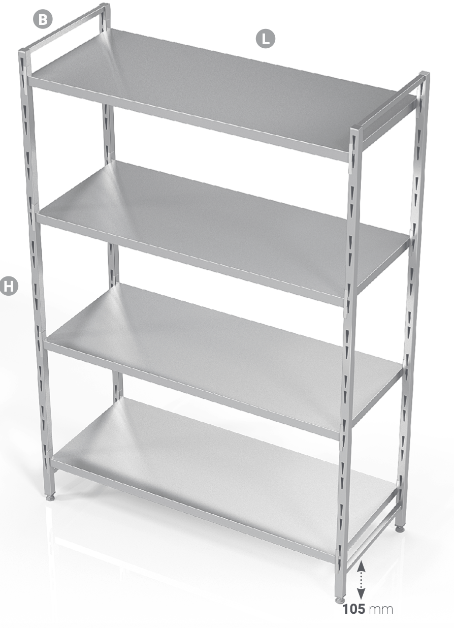 MODULAR SHELVING UNIT WITH STAINLESS STEEL PLATE SHELVES - Steelior