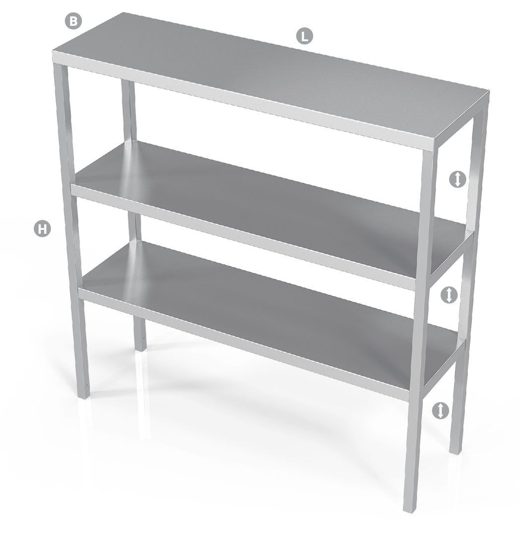 UPPER SHELF FOR TABLE, TRIPLE - Steelior