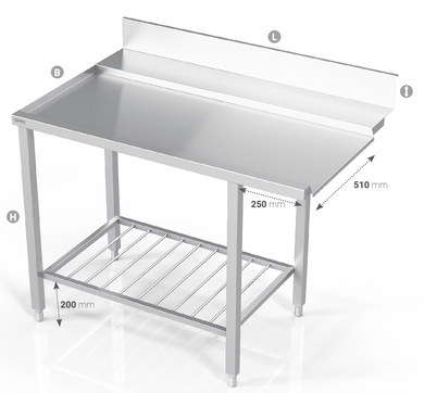 TABLE TO DISHWASHER WITH GRID SHELF - Steelior