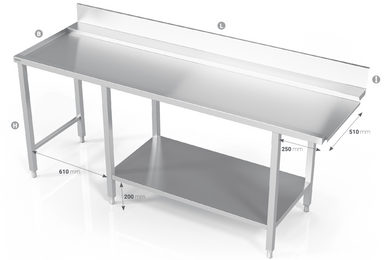 TABLE TO DISHWASHER WITH REINFORCED SHELF AND SPACE FOR EQUIPMENT - Steelior