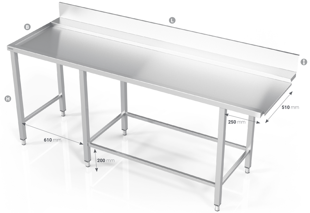 TABLE TO DISHWASHER WITH FRAME FOR MODULAR SHELVES AND SPACE FOR EQUIPMENT - Steelior