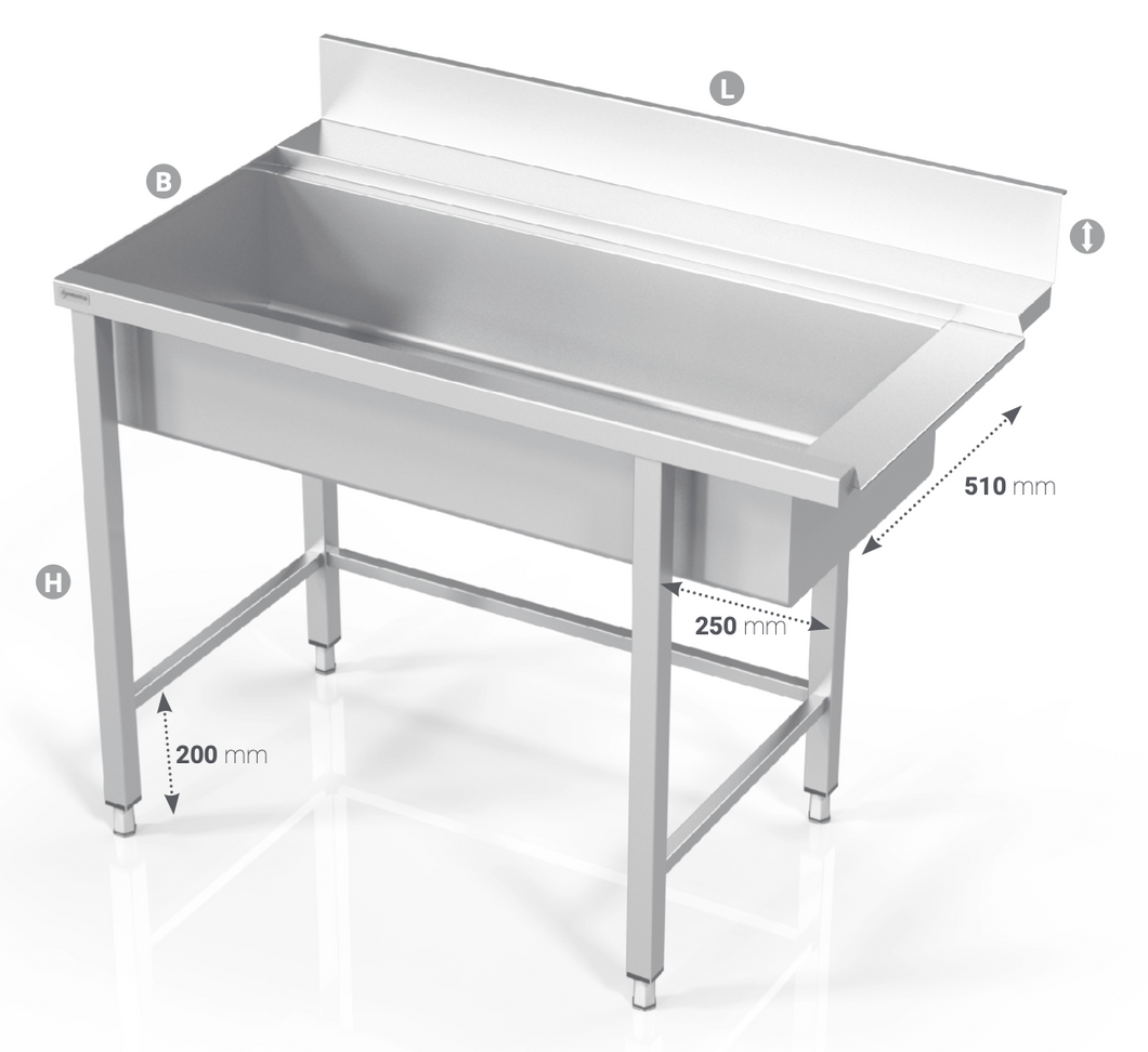 TABLE TO DISHWASHER WITH BIG SINK AND OPEN FRAME - Steelior