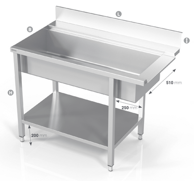 TABLE TO DISHWASHER WITH BIG SINK AND REINFORCED SHELF - Steelior