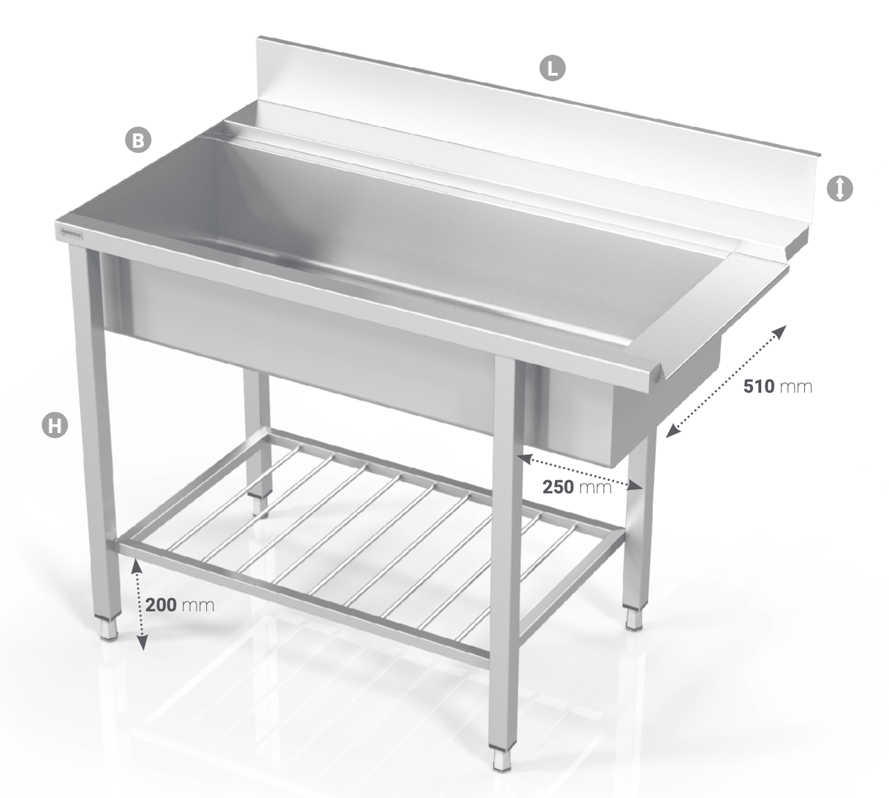 TABLE TO DISHWASHER WITH BIG SINK AND FRAME FOR MODULAR SHELVES - Steelior