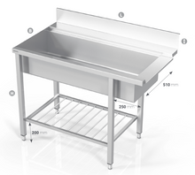 Load image into Gallery viewer, TABLE TO DISHWASHER WITH BIG SINK AND FRAME FOR MODULAR SHELVES - Steelior
