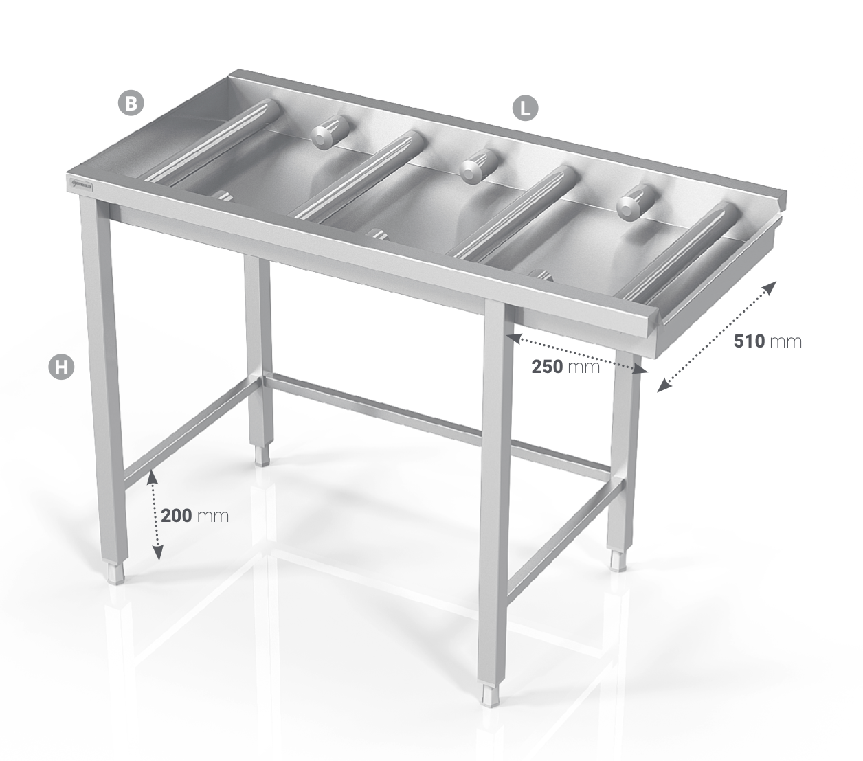 TABLE TO DISHWASHER WITH LONG ROLLS AND OPEN FRAME - Steelior