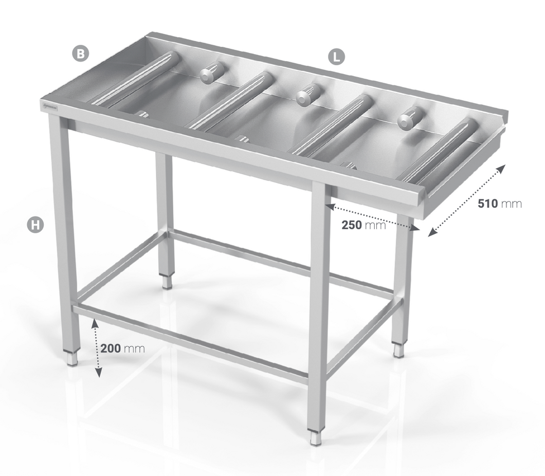 TABLE TO DISHWASHER WITH LONG/SHORT ROLLS AND FRAME FOR MODULAR SHELVES - Steelior