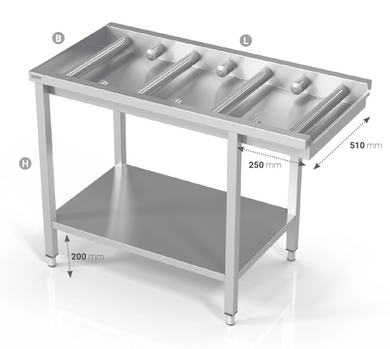 TABLE TO DISHWASHER WITH SHORT ROLLS AND REINFORCED SHELF - Steelior