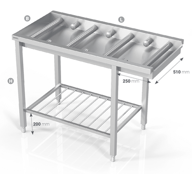 TABLE TO DISHWASHER WITH SHORT ROLLS AND GRID SHELF - Steelior