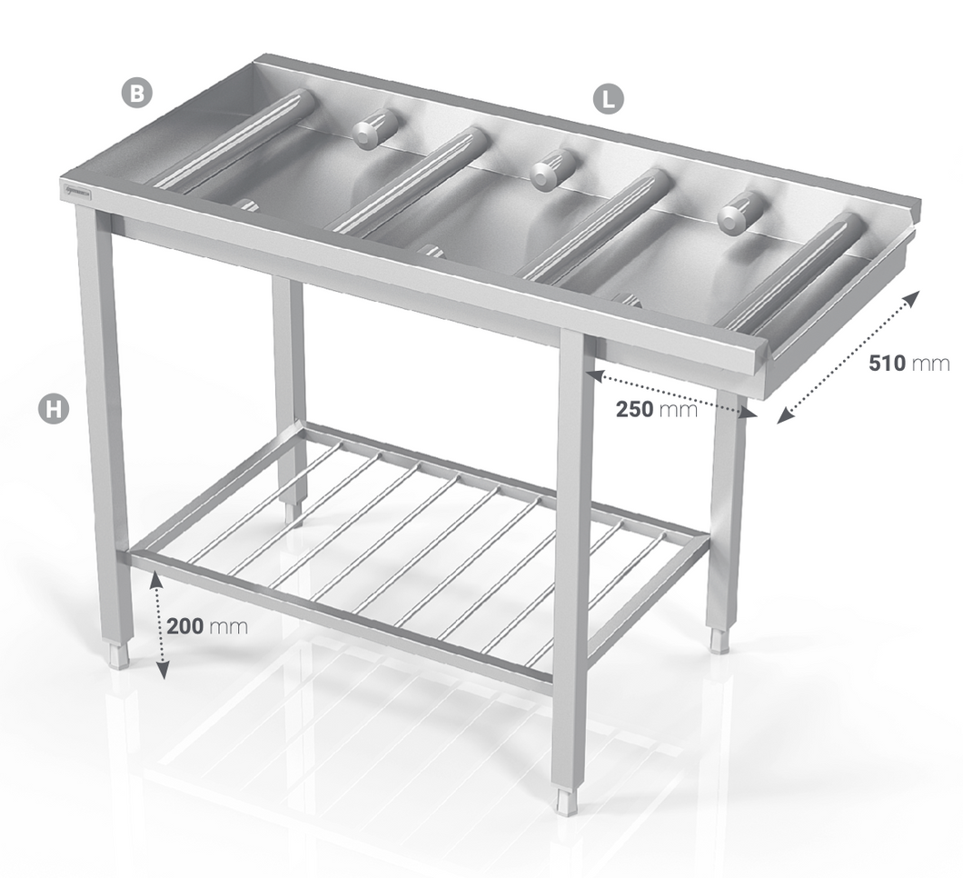 TABLE TO DISHWASHER WITH LONG ROLLS AND GRID SHELF - Steelior