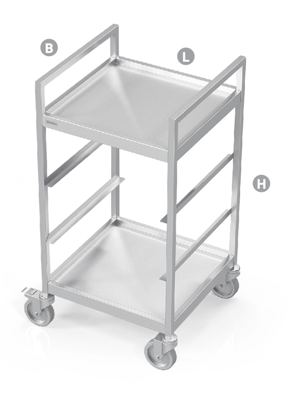 TROLLEY FOR DISHWASHER BASKETS WITH 2 PLATE SHELVES - Steelior