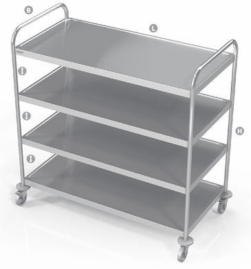 SERVICE TROLLEY WELDED WITH 4 SHELVES - Steelior