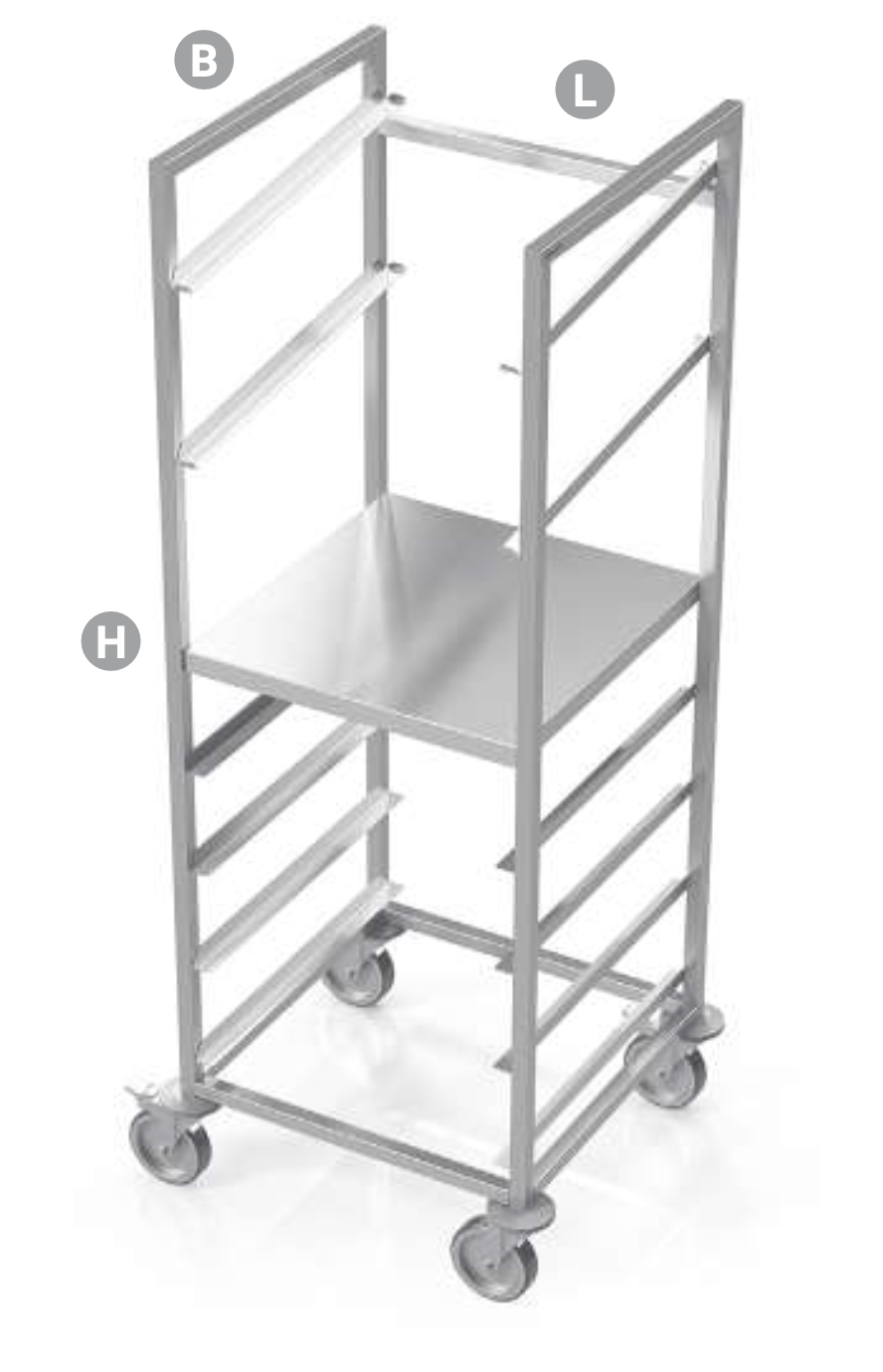 TROLLEY FOR DISHWASHER BASKETS WITH PLATE SHELF - Steelior